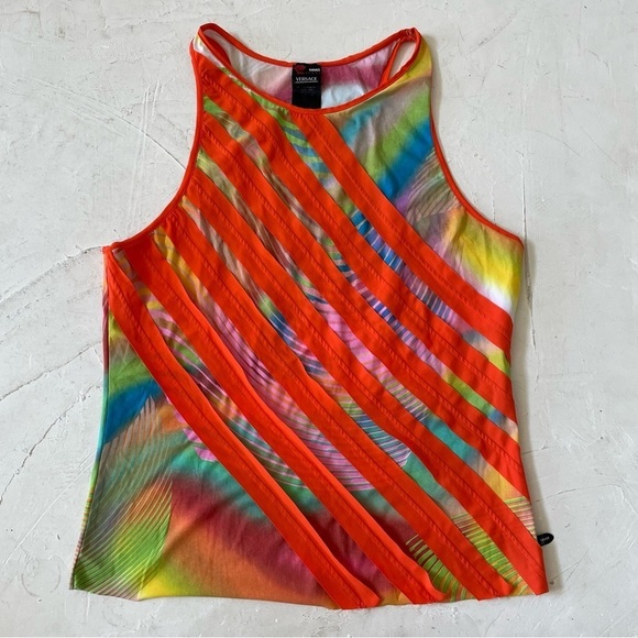 Versace Tops - Versace Sport Y2K Retro Diagonal Stripes Colorful Funky Tank Top Size XL